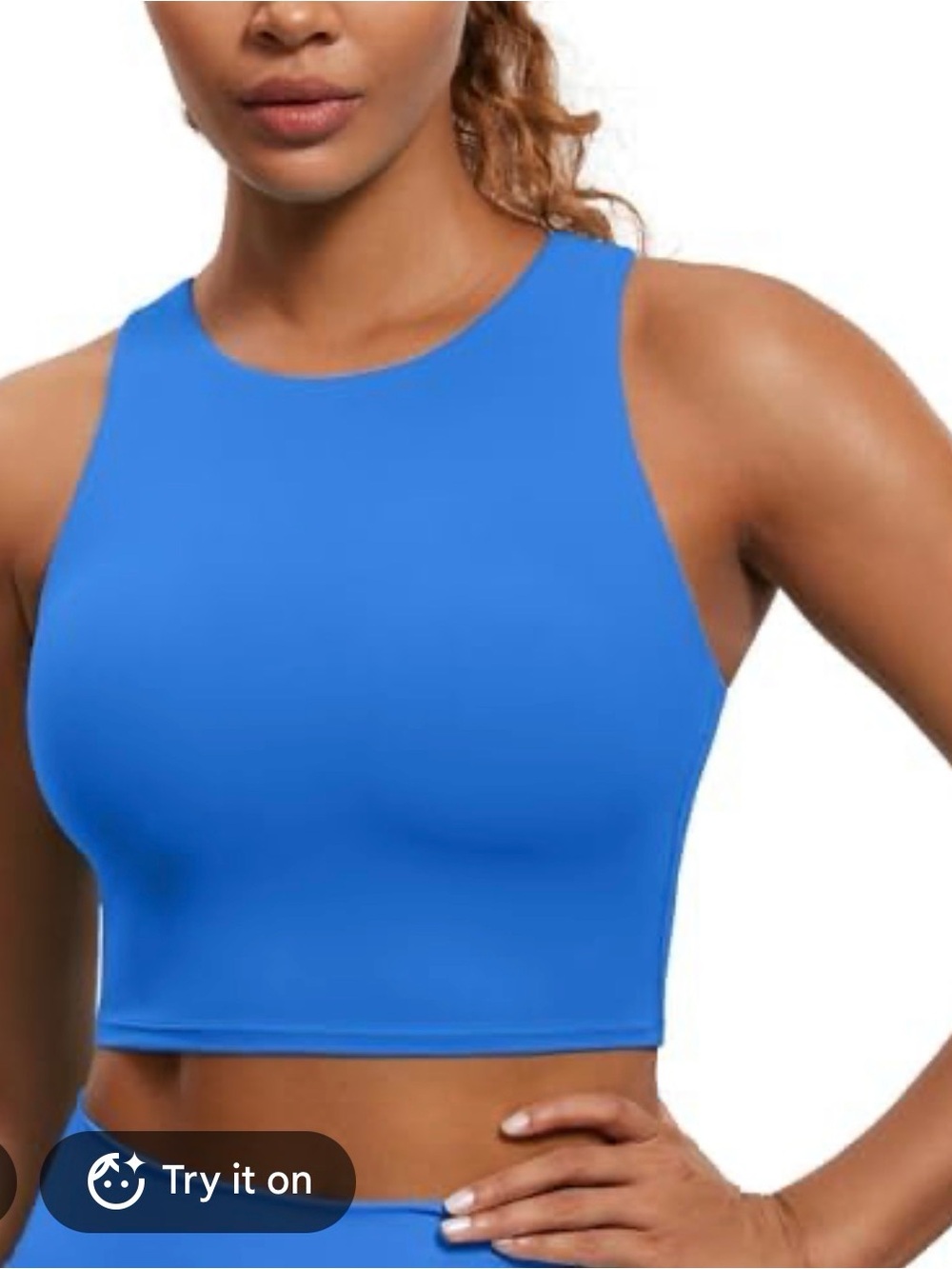 CRZ YOGA High-Neck Crop Sports Bra - Bright Blue